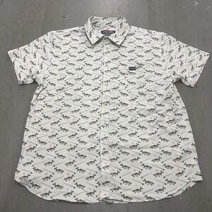 Burlebo Men's Fishing Shirt XL Trout Fly Rod Print Short Sleeve Button Front